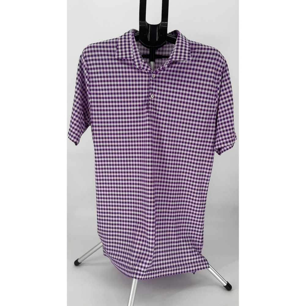 Peter Millar Summer Comfort Polo Shirt Men L Purple‎ Gingham Short Sleeve Golf
